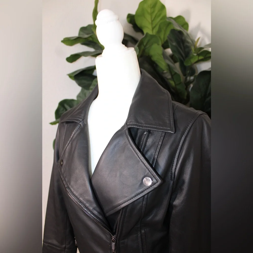 Ted Baker Black Yaswin 100% Ovine Leather Biker Jacket - Picture 8 of 17